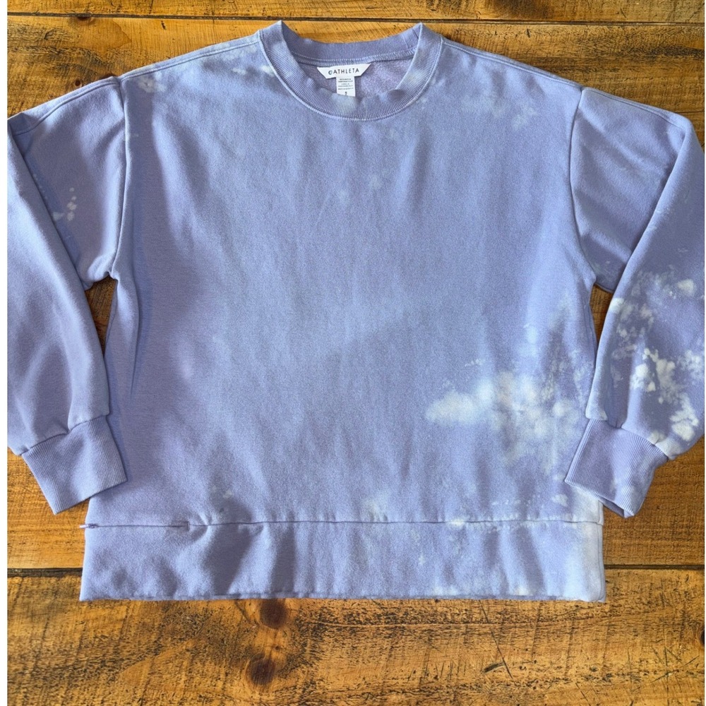 Athleta Womens Light Purple Bleached Long Sleeve Crewneck Pullover Sweatshirt S